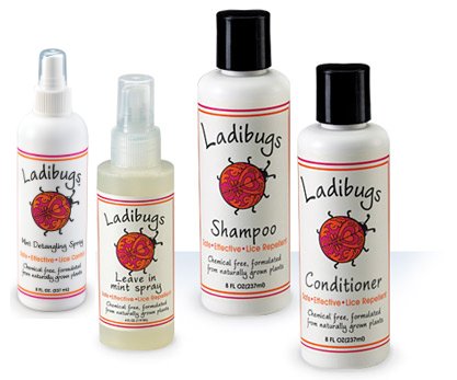 Ladibugs lice prevention products Ladibugs lice prevention Shampoo, Conditioner, Mint Spray, and Detangling Spray.